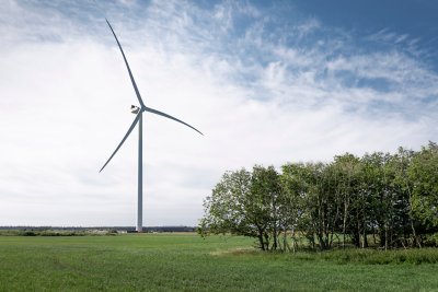 The Vestas V236-15.0MW wind turbine in operation at the Ã sterild Wind Turbine Test Center in Northern Jutland, Denmark. 