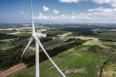 The Vestas V236-15.0MW wind turbine in operation at the Ã sterild Wind Turbine Test Center in Northern Jutland, Denmark. 