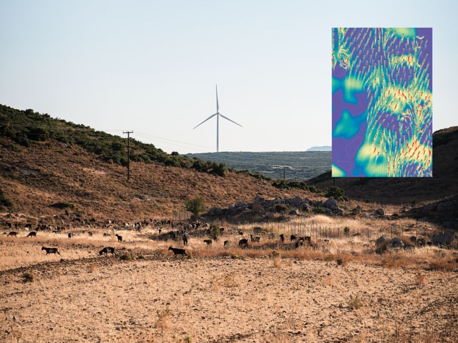 Wind-project landscape and wind-resource visualisation.