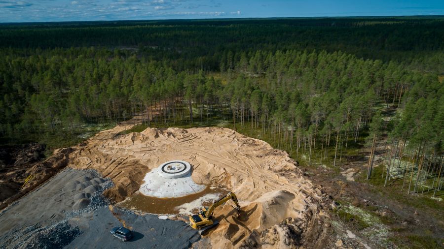 Wind-turbine foundation during construction at Mutkalampi.